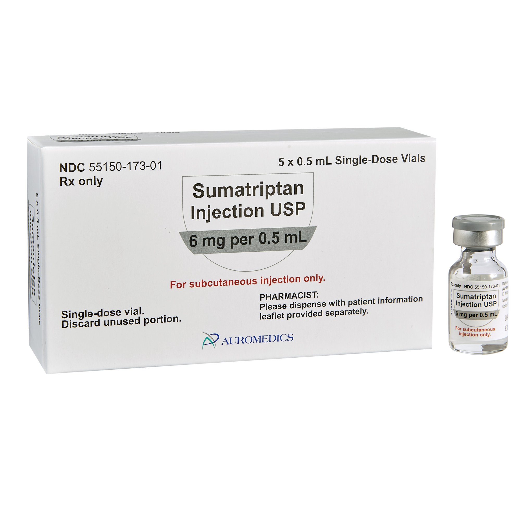 Sumatriptan Succinate 6 mg / 0.5 mL Injection 0.5 mL by Eugia US LLC Auromedics Pharma LLC  ID 55150-0173-01
